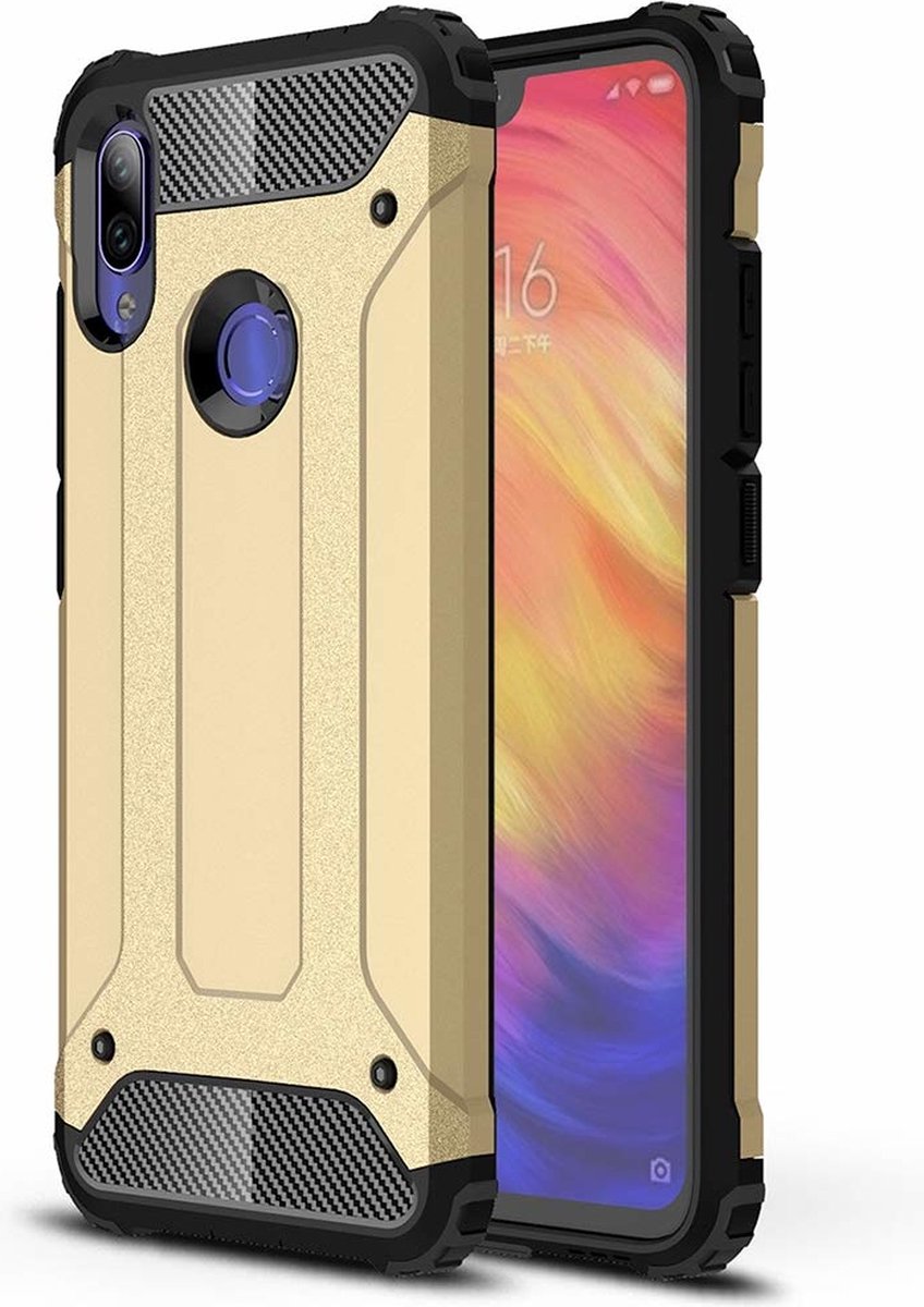 Ntech Hoesje Geschikt voor Xiaomi Redmi Note 7 Dual layer Rugged Armor hoesje - Goud