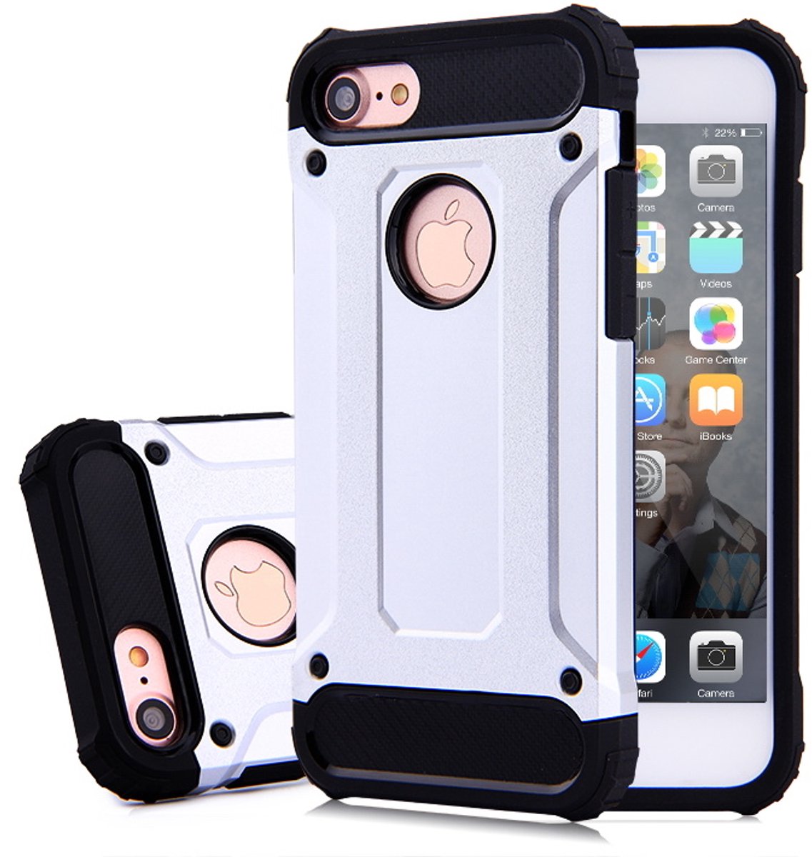Ntech hoesje Geschikt voor iPhone 8 / 7- Armor Hoesje - Zilver