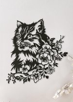 Wanddecoratie dieren | kat met bloemen