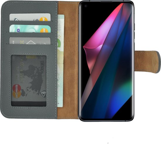 Coque Oppo Find X3 - Coque Oppo Find X3 Pro - Bookcase - Étui portefeuille Oppo Find X3 / Oppo Find X3 Pro en cuir véritable Cuir Grijs