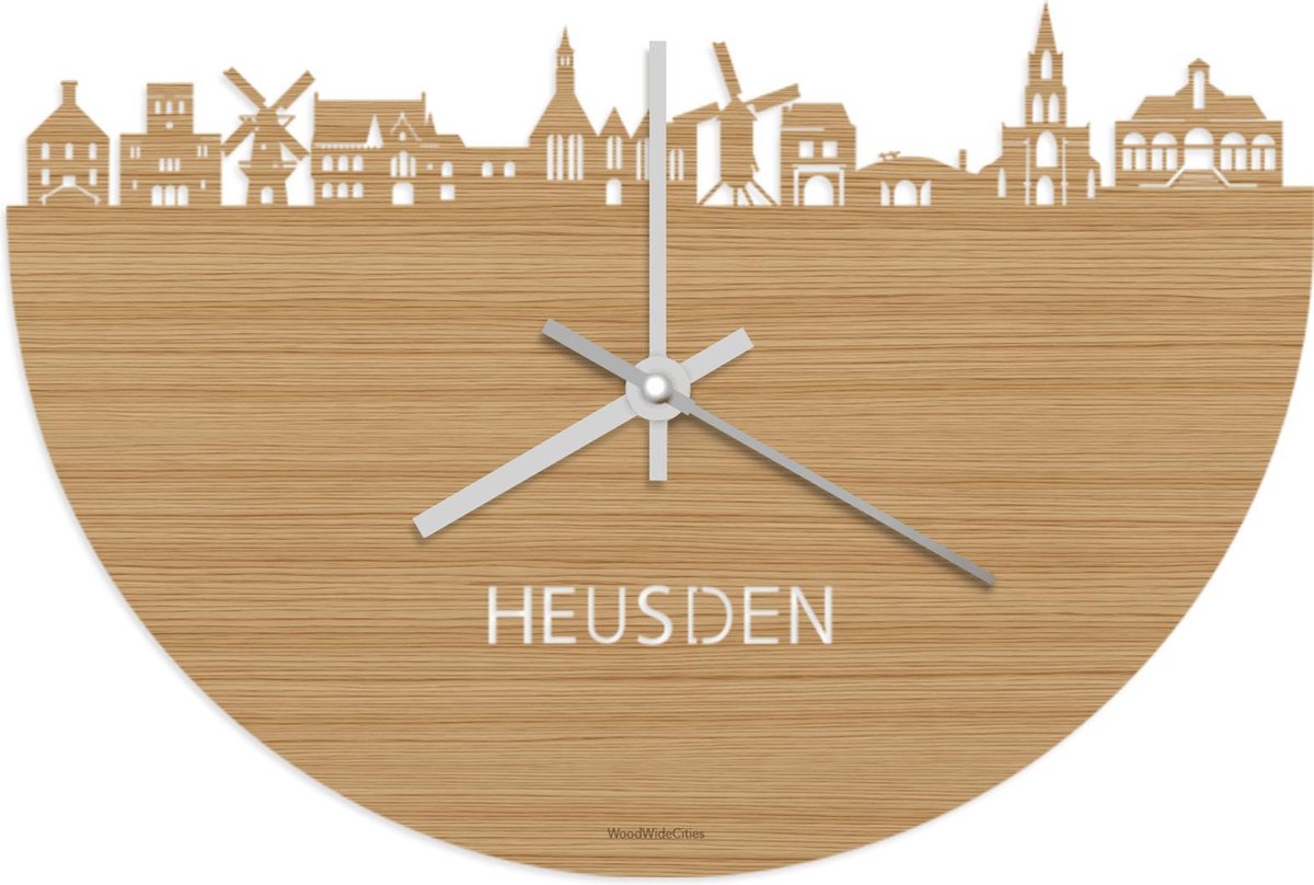 Skyline Klok Heusden Bamboe hout - Ø 40 cm - Stil uurwerk - Wanddecoratie - Meer steden beschikbaar - Woonkamer idee - Woondecoratie - City Art - Steden kunst - Cadeau voor hem - Cadeau voor haar - Jubileum - Trouwerij - Housewarming - WoodWideCities