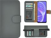 Oppo A73 5G Hoesje - Bookcase - Oppo A73 5G Wallet Book Case Echt Leer Grijs Cover