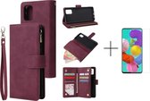 Luxe Telefoonhoesje voor Samsung Galaxy A51 | Hoogwaardig Leren Bookcase | Lederen Wallet Case | Luxe Uitstraling | Pasjeshouder 6 stuks | Portemonnee | Rits | Rood + 1x screenprotector