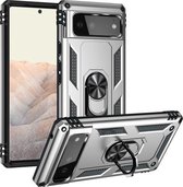 Voor Google Pixel 6 Schokbestendige TPU + pc-beschermhoes met 360 graden roterende houder (zilver)