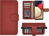 Hoesje Samsung Galaxy A02s - Bookcase - Samsung A02s Hoesje Book Case Portemonnee Wallet Echt Leer Rood Cover