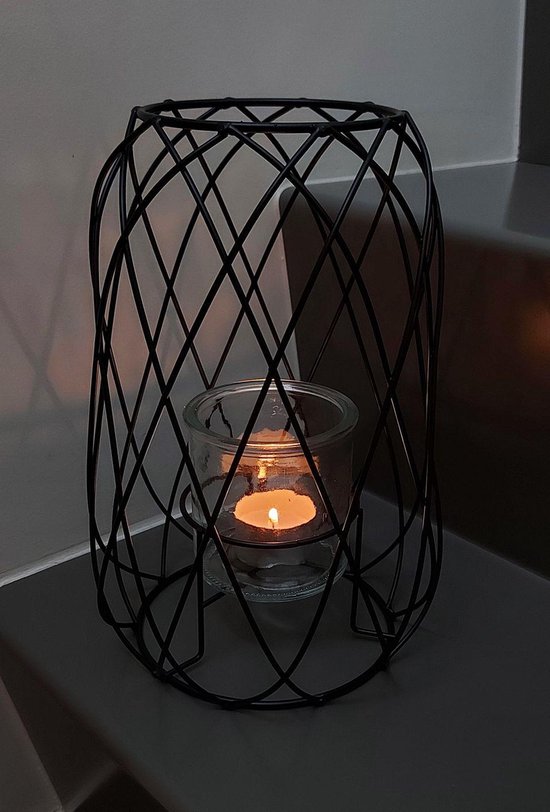 COCOON Windlicht - lantaarn - industrieel - zwart - 16 x 24cm (b x h) bol.com