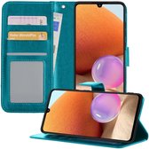 Samsung A32 4G Hoesje Book Case Hoes Portemonnee Cover - Samsung Galaxy A32 4G Case Hoesje Wallet Case - Turquoise