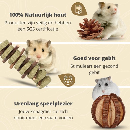 10-Pack Houten Knaagdieren Speelgoed - Voordeelverpakking - Hamster Speelgoed - Knaagdieren - Cavia - Ratten - Merkloos