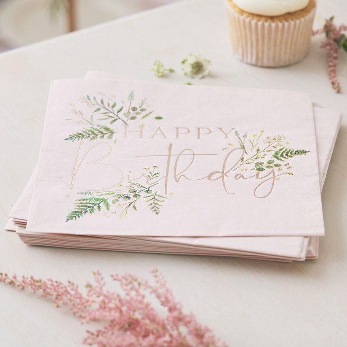 Ginger Ray - Floral Pink Happy Birthday servetten