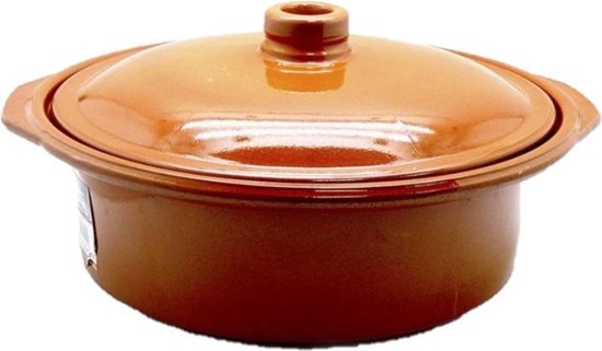 Tapas terracotta ovenschaal/stoofpot cocotte met deksel 30 cm - Braadpannen van steen