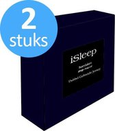 iSleep Dubbel Jersey Hoeslaken Voordeelset (2 Stuks) - Eenpersoons - 80/90x200 cm - Donker Blauw