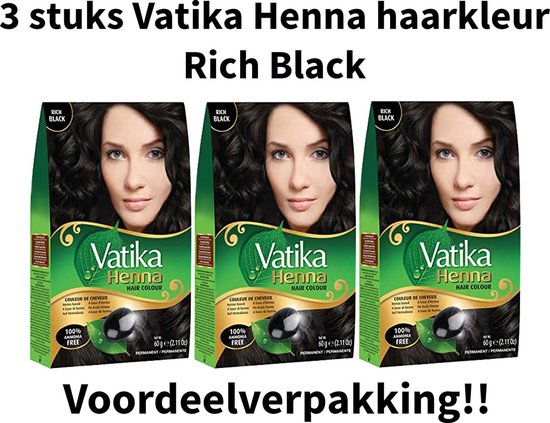 Dabur Vatika Henna Hair Colour - Haarverf - Haarkleur - Rich Black - 3  stuks 