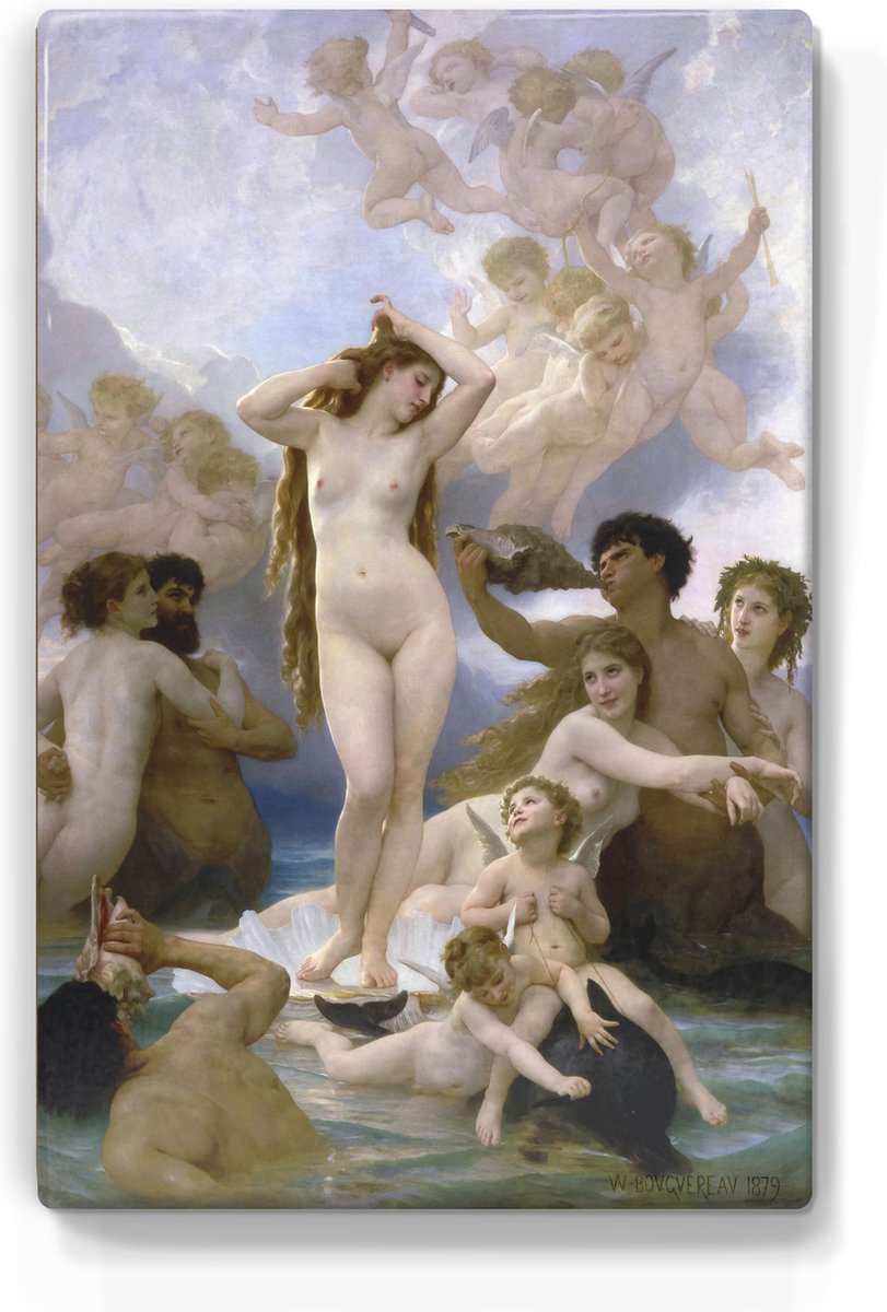 Geboorte van venus - William Adolphe Bouguereau - 19,5 x 30 cm - Niet van echt te onderscheiden schilderijtje op hout - Mooier dan een print op canvas - Laqueprint.