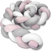 2 Meter | Wit Grijs Roze | Babybumper | Uniek kraam cadeau!