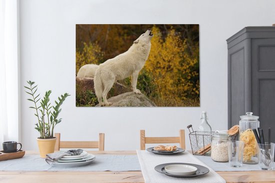 Loup hurlant à Toronto 120x80 cm - Tirage photo sur toile (Décoration murale salon / chambre) / Peintures sur toile animaux sauvages