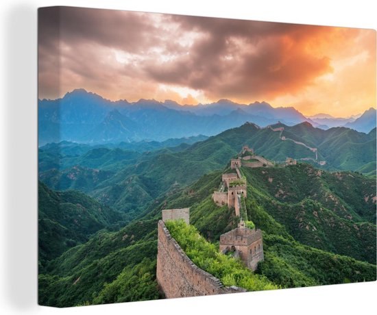 Canvas Schilderij Chinese muur in de bergen - 60x40 cm - Wanddecoratie