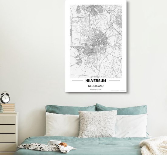 Tableau sur Toile City Map Hilversum - 120x180 cm - Décoration murale XXL - Carte