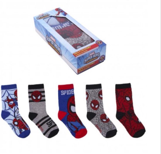 Sokken 5 pack - Spiderman - Super Hero  - Marvel - maat 19/22 - sokken set van 5 stuks