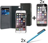 BeHello iPhone 6 Plus / 6S Plus 2 in 1 Wallet Case - Portemonnee Hoesje -  Bookcase Zwart + 2 Stuks Folie Screenprotector + 2 stuks styluspennen