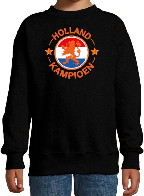Zwarte fan sweater voor kinderen - Holland kampioen met leeuw - Nederland supporter - EK/ WK trui / outfit 122/128