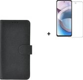 Hoesje Motorola Moto G50  - Screenprotector Motorola Moto G50 - Bookcase Wallet Zwart Cover + Tempered Glass