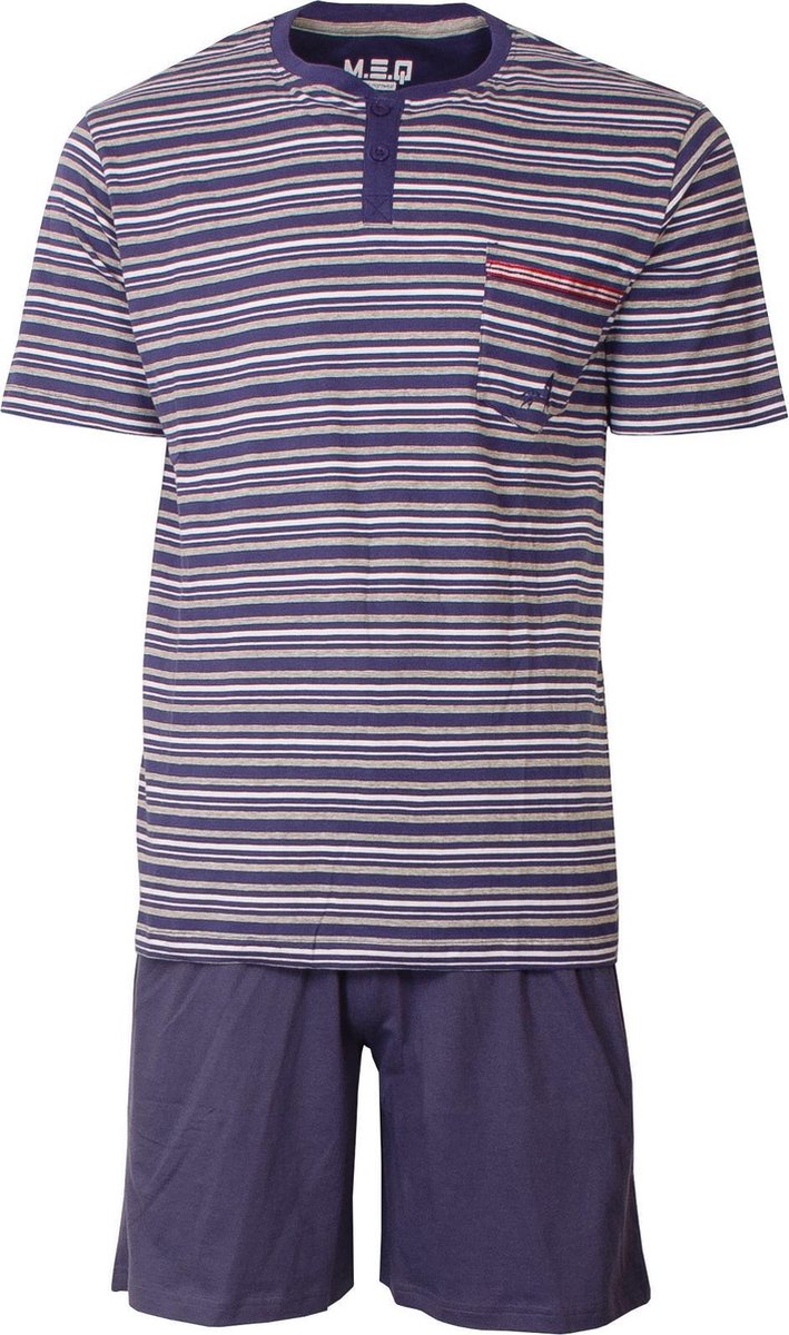 M.E.Q. Heren shortama gestreept blauw MESAH1803A Maten: L