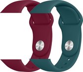 2 sport bandjes geschikt voor Apple Smartwatch 42/44 S/M – YOUNIQ – Roos Rood & Donker Groen – iWatch Series 1/2/3/4/5/6/SE - Horloge Band Strap geschikt voor Apple Watch
