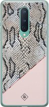 OnePlus 8 hoesje siliconen - Snake print | OnePlus 8 case | Roze | TPU backcover transparant