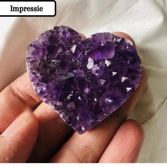 Demiracle Amethist Hart - Middel - Edelsteen - Cadeau - Decoratie - Compact - 100% Echte Amethist