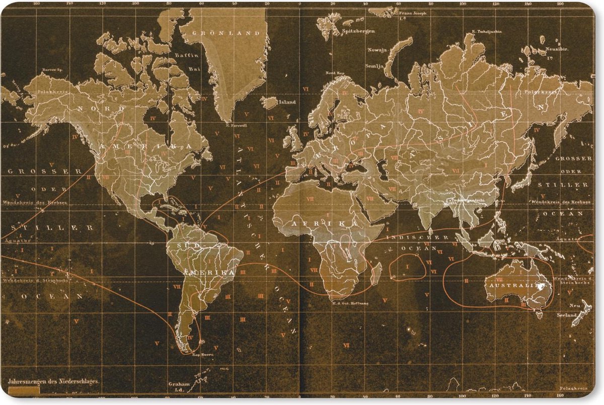 Bureau mat - Klassieke wereldkaart in het bruin - 60x40