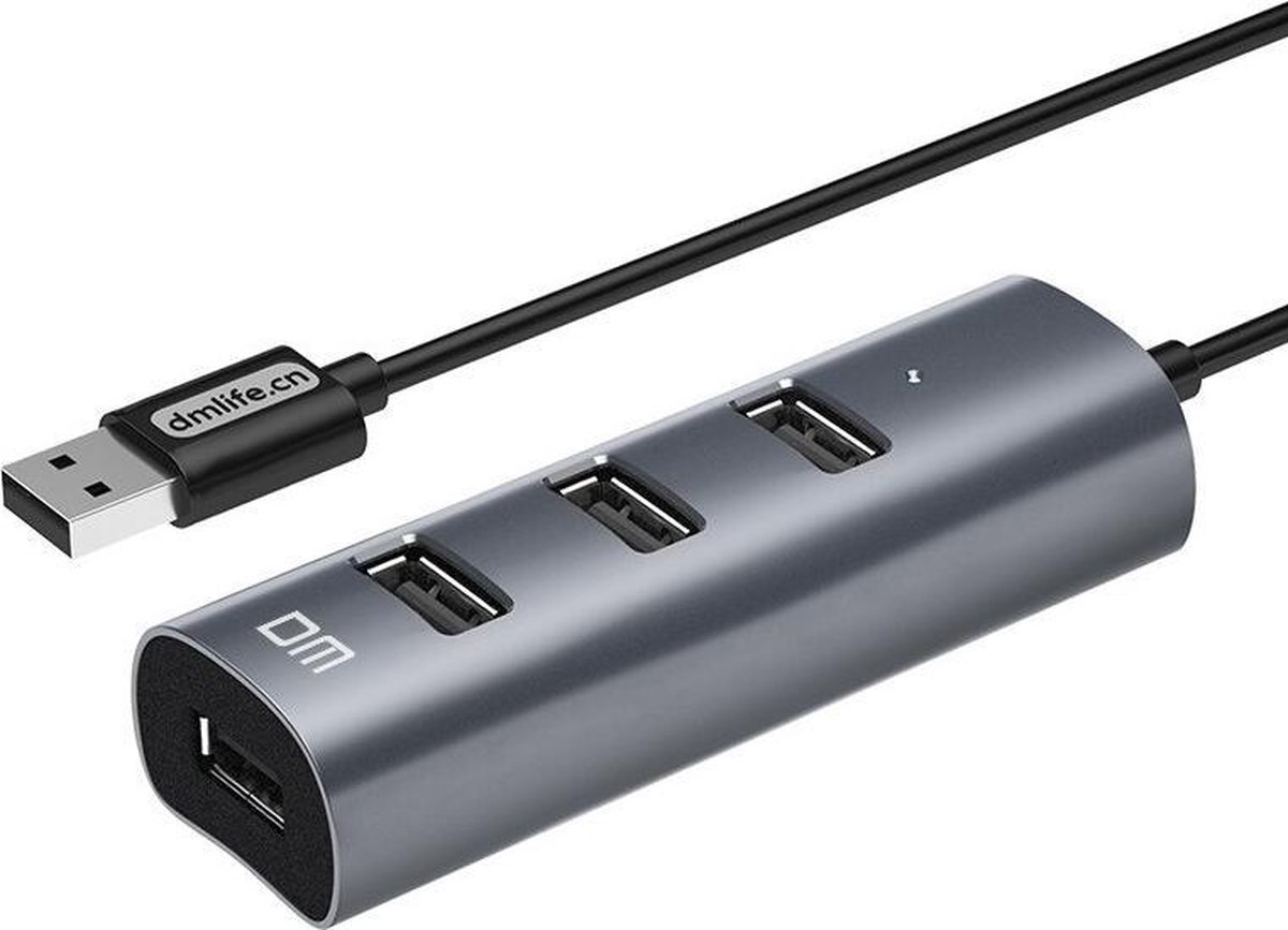 DrPhone DM CH8 Metalen Aluminium 4 poorten USB2.0 Hub – 480Mbps / Splitter / Verdeler – 1.20M- Zwart