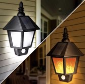 2x solar wandlamp - solar tuinverlichting zonne energie - solar buitenverlichting - solar wandlamp buiten zonne energie - 2 in 1 solar wandlamp Vlameffect of Wit Licht