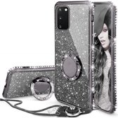 Samsung Galaxy A72 Back Cover Telefoonhoesje | Glitter | met Ring Houder | Zwart | TPU Hoesje