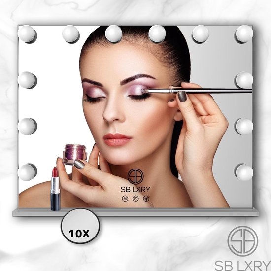 SB LXRY® ''The one'' make up spiegel - Visagie spiegel - Hollywood spiegel met verlichting - Zilver - SB LXRY