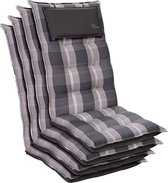 Blumfeldt Sylt Set van 4 tuinkussen - stoelkussen - zitkussen - hoge rugleuning - hoofdkussen - 50 x 120 x 9 cm - UV-bestendig polyester