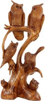 Wooden statue group of owls - 85x37x20 cm - India - Sarana - Fairtrade