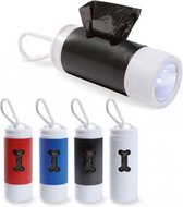 4 STUKS - Honden Poepzakjes in Houder met LED Zaklamp WIT + 20 zakjes