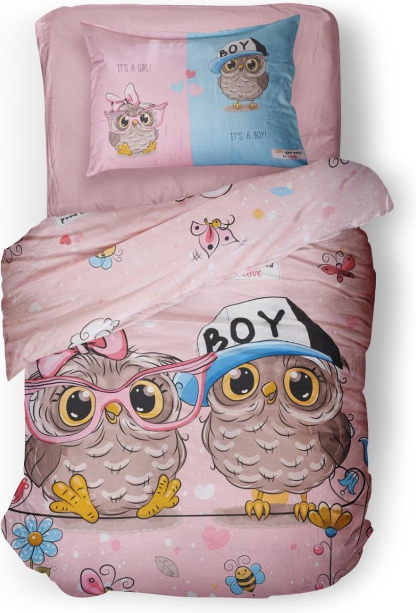 LINNICK Kinder Dekbedovertrek 100% katoen Puhu - roze 140x200cm - Tiener Dekbedovertrek 1 persoons