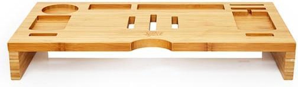 Blumfeldt Monitor houder 100% bamboe - monitorstandaard 60 x 8,5 x 30 cm - Voor gangbare laptops en monitoren tot 14 inch