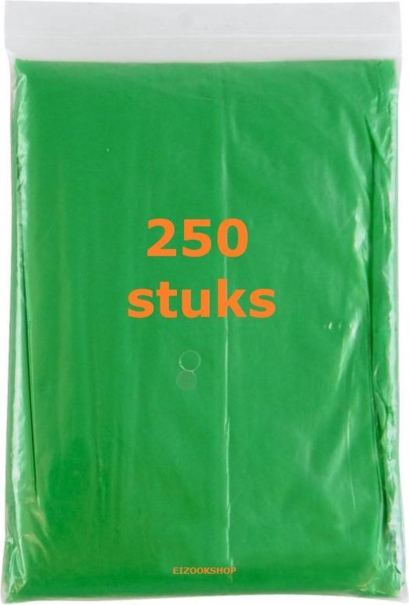 250 stuks wegwerp poncho transparant Groen - Regen - Festival - wandelen - evenement