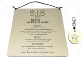 Sleutelhanger en tekstbord Wil je mijn PETER zijn?  | B.I.B. baby in buik | zwart |peter vragen | peter worden | coolst peter