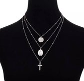 Ketting dames | ketting dames layer | zilverkleurige ketting met bolletjes | ketting met kruis | heilige maria | ketting met kruis |