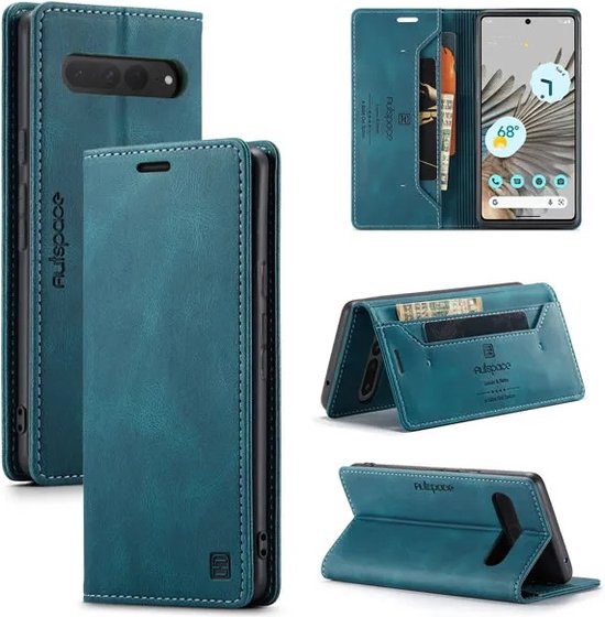 Luxe Flip Case met RFID Bescherming Kaarthouder en Magneetsluiting voor Google Pixel 7 Pro _ Blauw