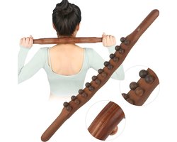 Houten Massage L | Voor Schouders, Rug, Nek, Benen, armen, Taille en Buik | TheraCane | TherapieStok | Guasha Massage | Spierknopen | ZelfMassage | 20 Massageballen | Donker hout