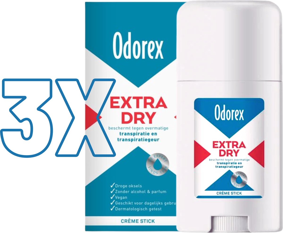 Odorex Extra Dry Deodorant Stick 3 Stuks Vegan Alcoholvrij
