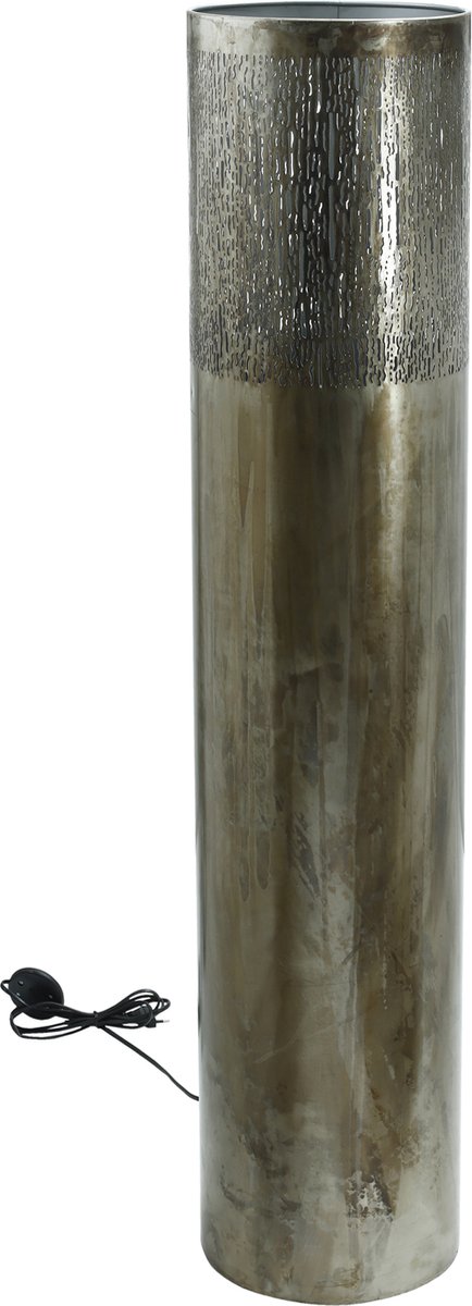 PTMD Shavi Grey antique iron floor lamp round pilar L