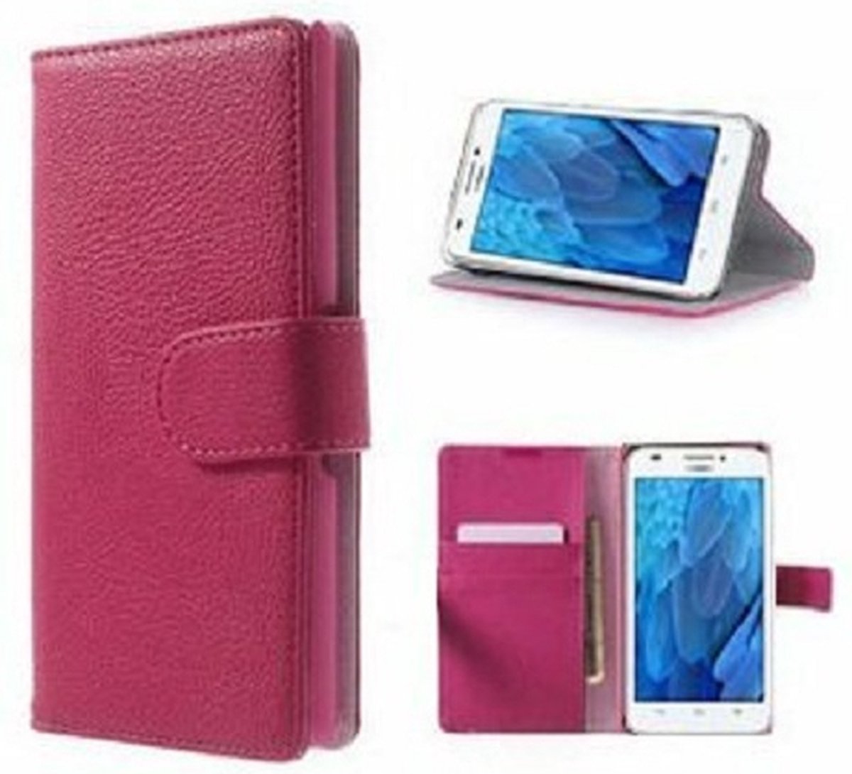 Huawei G620 Hoesje Met Pasjeshouder Bookcase Roze