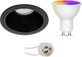 LED Spot Set GU10 - Facto - Smart LED - Wifi LED - Slimme LED - 5W - RGB+CCT - Aanpasbare Kleur - Dimbaar - Afstandsbediening - Pragmi Minko Pro - Inbouw Rond - Mat Zwart - Verdiept - Ø90mm