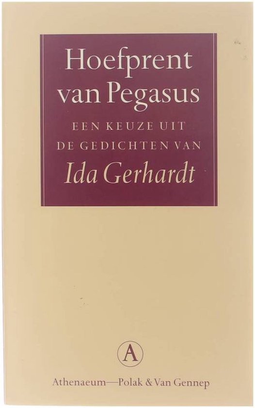 Boek 'Hoefprent van Pegasus' met gedichten van Ida Gerhardt, op een lichtgele omslag.