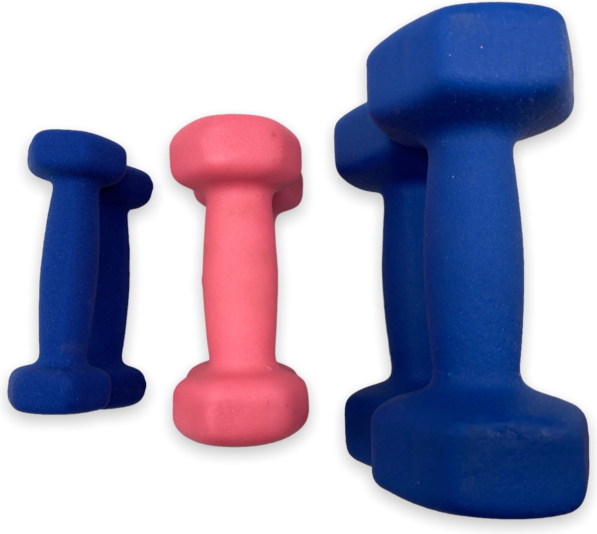 dumbells - Neopreen set 1, 2 en 3 kg - dumbellset - fitness gewicht - blauw en roze - halterset